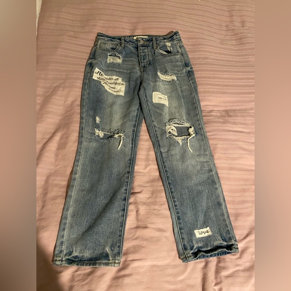 Original modded Scripture Jesus PACSUN Mom light Denim distressed Jeans 27w 23L - Picture 15 of 15